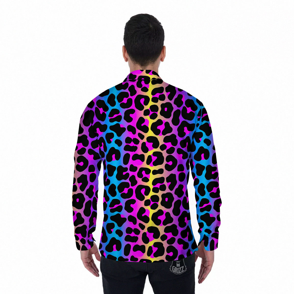 Leopard Rainbow Print Pattern Men's Long Sleeve Shirts-grizzshop