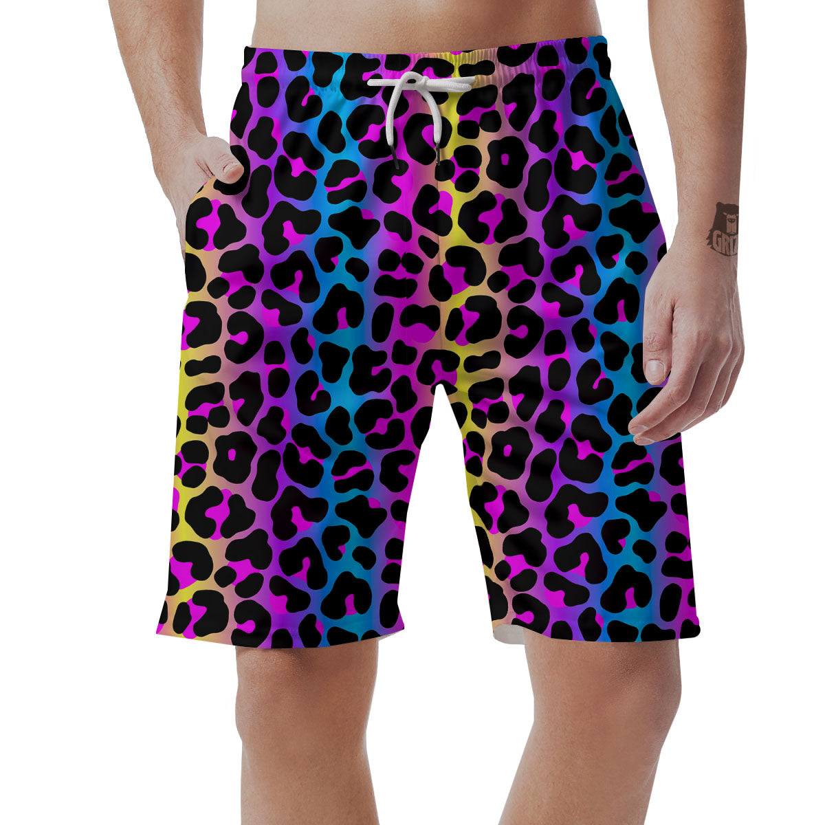 Leopard Rainbow Print Pattern Men's Shorts-grizzshop