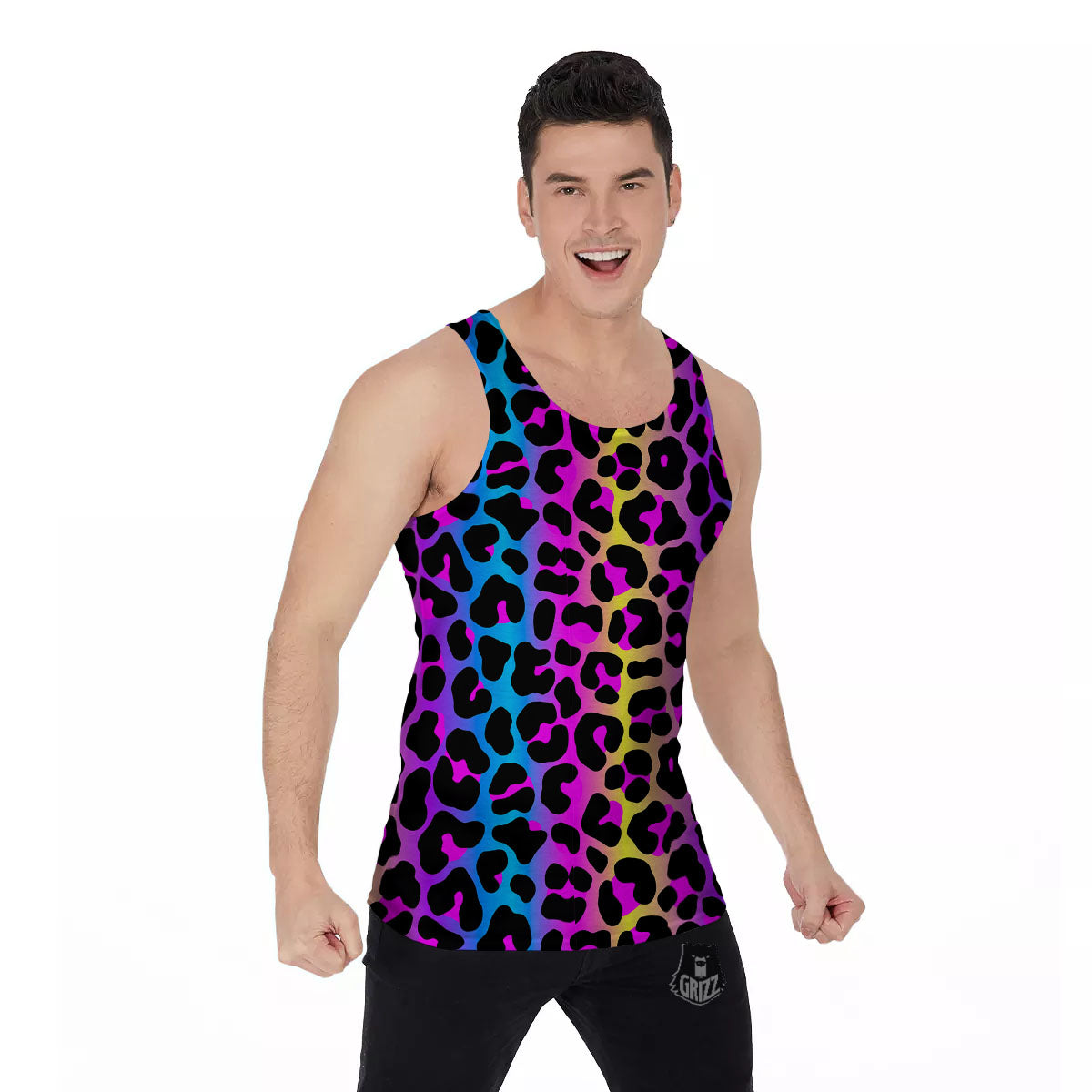 Leopard Rainbow Print Pattern Men's Tank Top-grizzshop