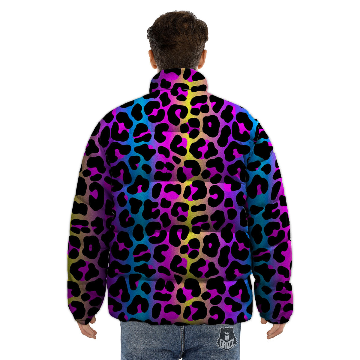 Leopard Rainbow Print Pattern Puffer Jacket-grizzshop