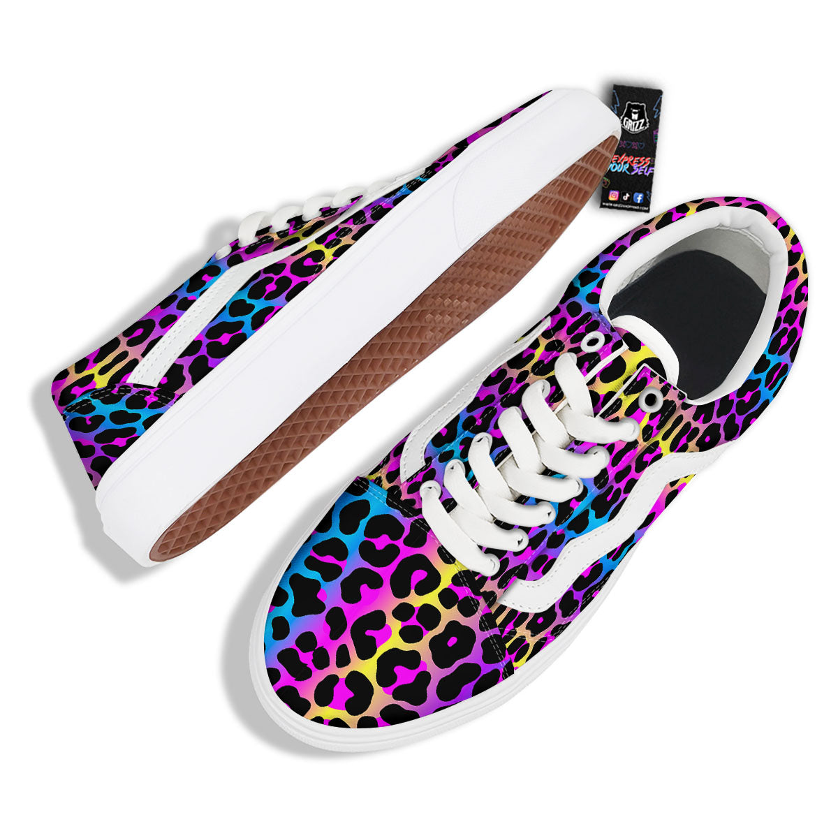 Leopard Rainbow Print Pattern Skate Shoes-grizzshop