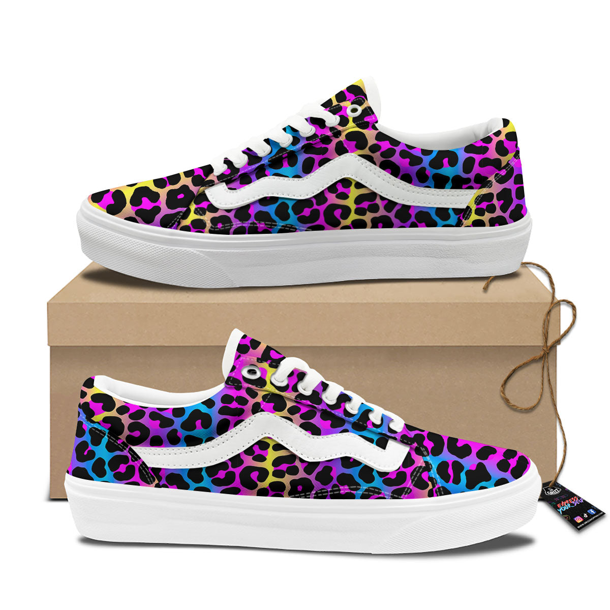Leopard Rainbow Print Pattern Skate Shoes-grizzshop