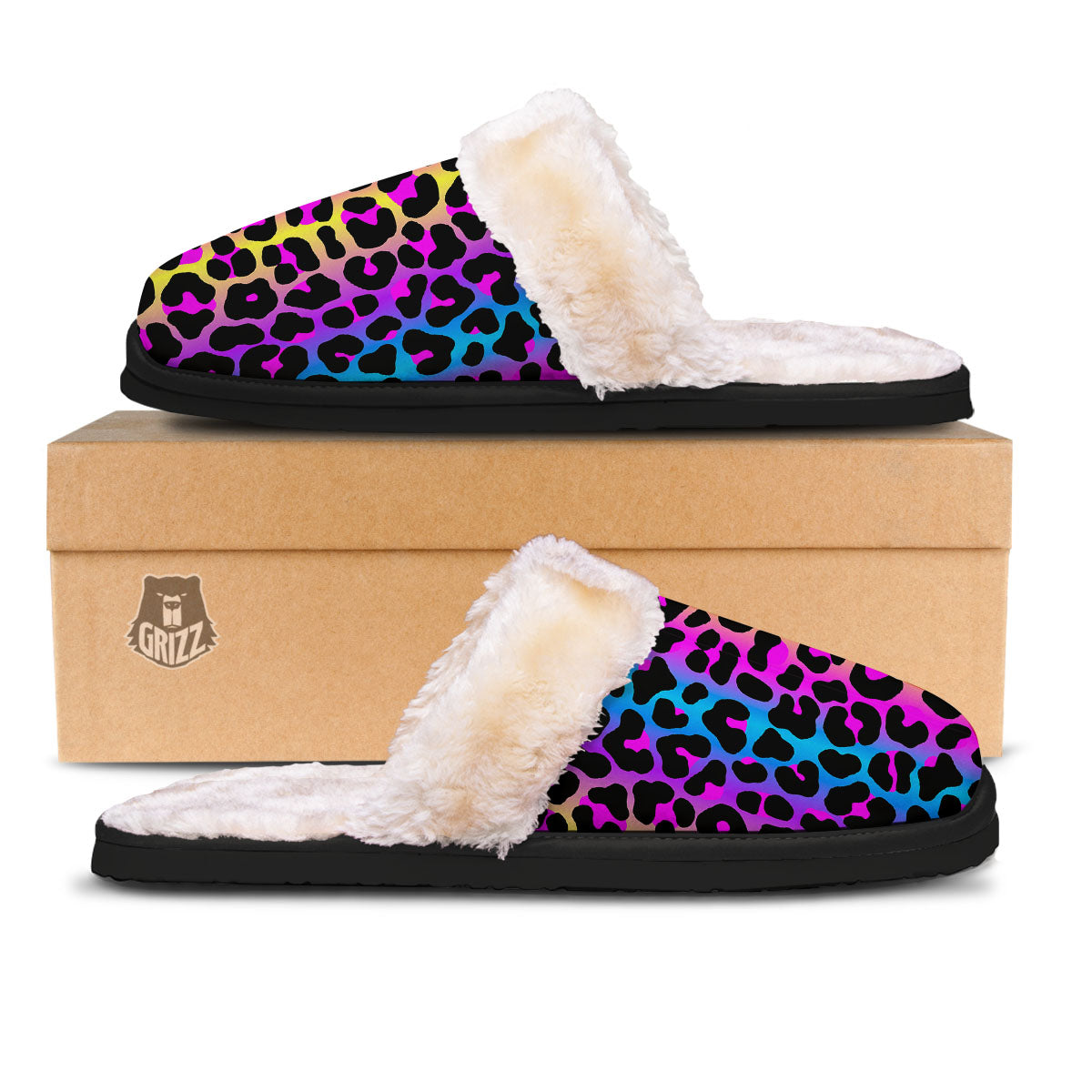 Leopard Rainbow Print Pattern Slippers-grizzshop