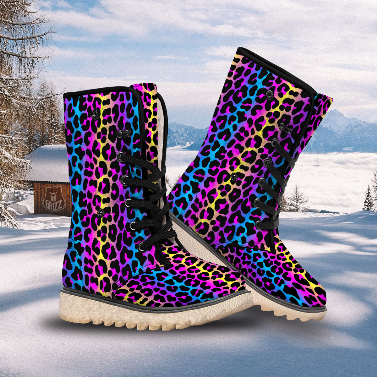 Leopard Rainbow Print Pattern Snow Boots-grizzshop