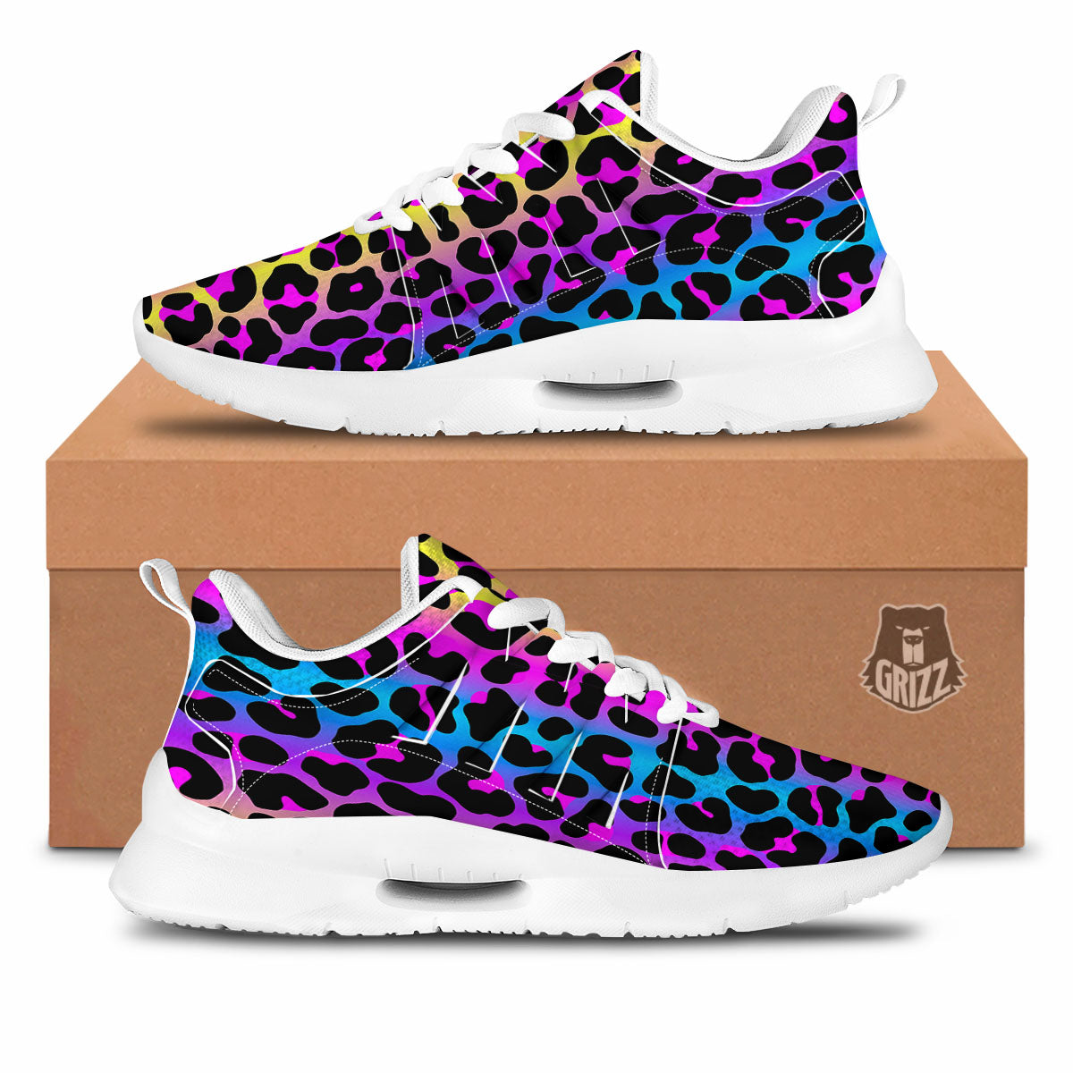 Leopard Rainbow Print Pattern Tennis Shoes-grizzshop