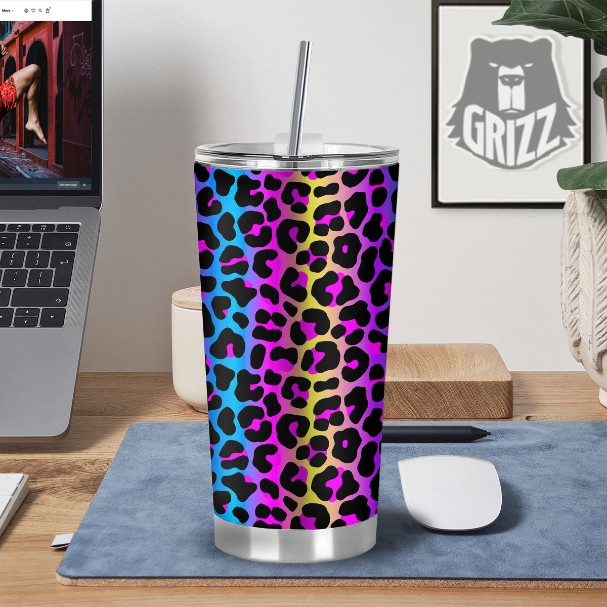 Leopard Rainbow Print Pattern Tumbler-grizzshop