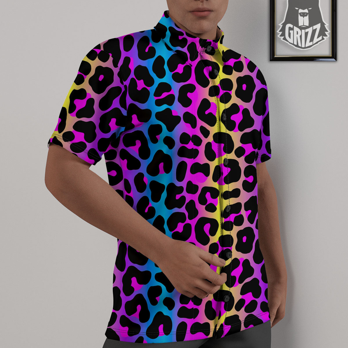 Leopard Rainbow Print Pattern Untucked Shirts-grizzshop