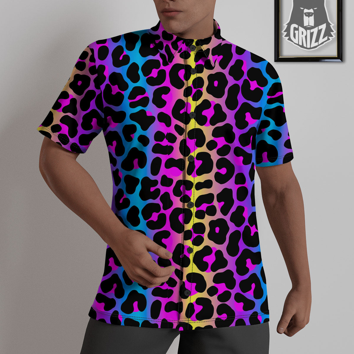 Leopard Rainbow Print Pattern Untucked Shirts-grizzshop