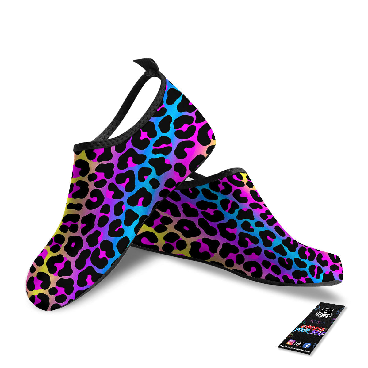 Leopard Rainbow Print Pattern Water Shoes-grizzshop