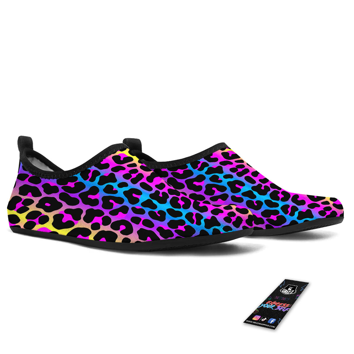 Leopard Rainbow Print Pattern Water Shoes-grizzshop