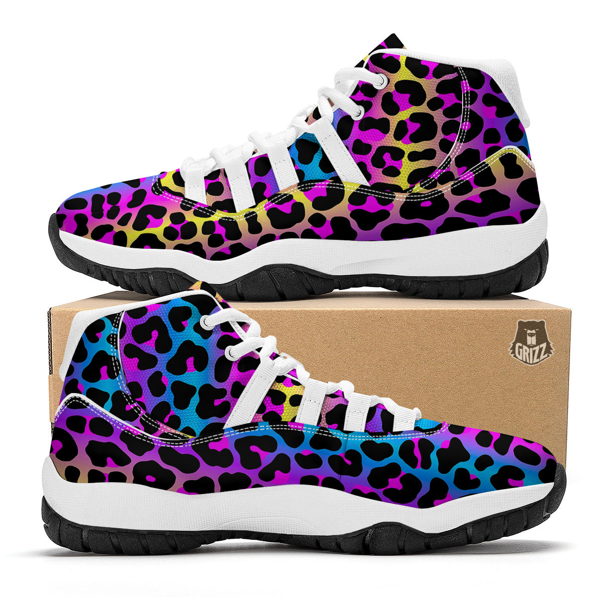 Leopard Rainbow Print Pattern White Bball Shoes-grizzshop