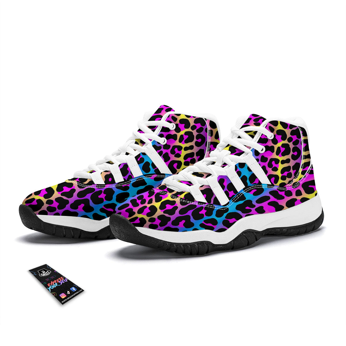 Leopard Rainbow Print Pattern White Bball Shoes-grizzshop