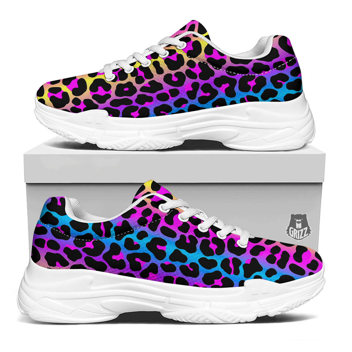 Leopard Rainbow Print Pattern White Chunky Shoes-grizzshop
