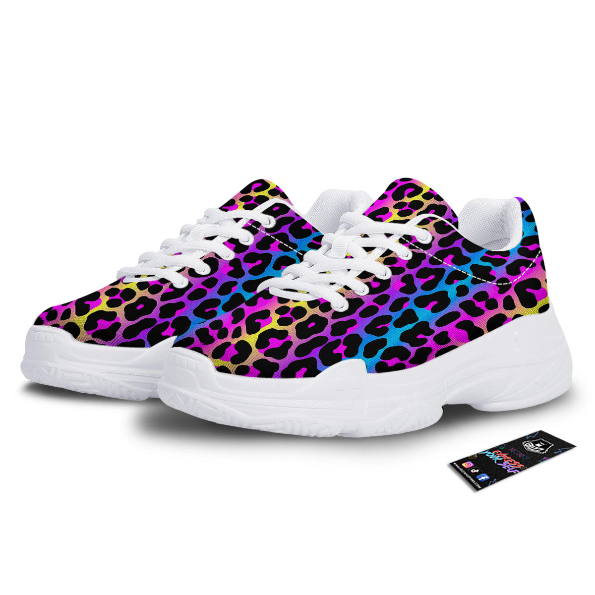 Leopard Rainbow Print Pattern White Chunky Shoes-grizzshop