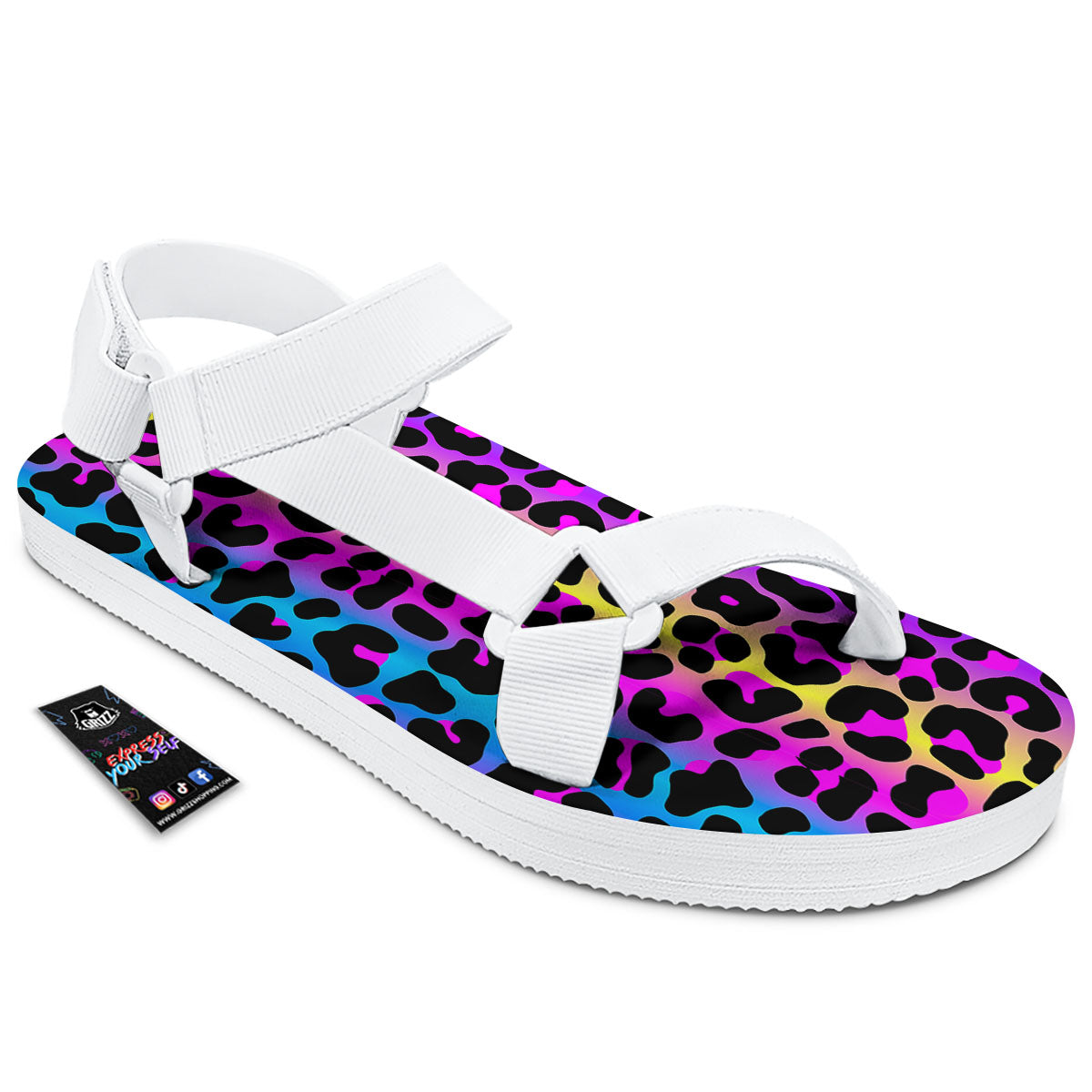 Leopard Rainbow Print Pattern White Open Toe Sandals-grizzshop