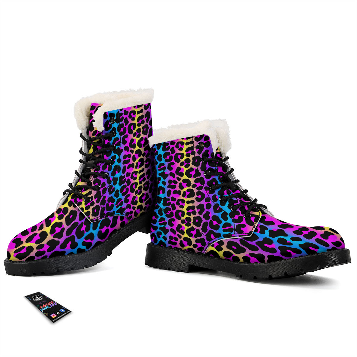 Leopard Rainbow Print Pattern Winter Boots-grizzshop