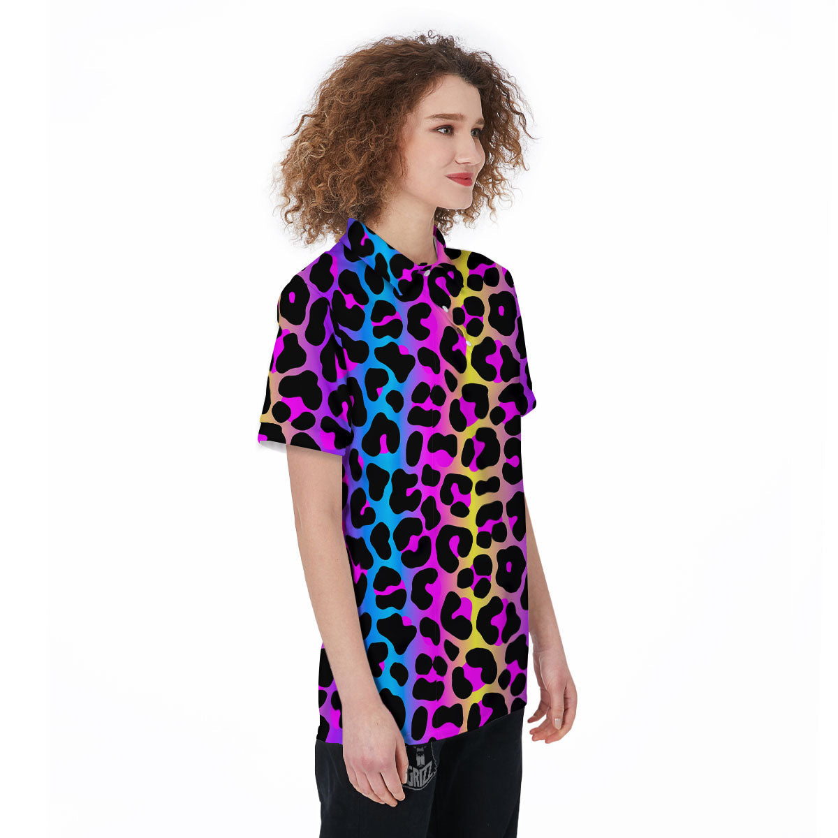 Leopard Rainbow Print Pattern Women's Golf Shirts-grizzshop