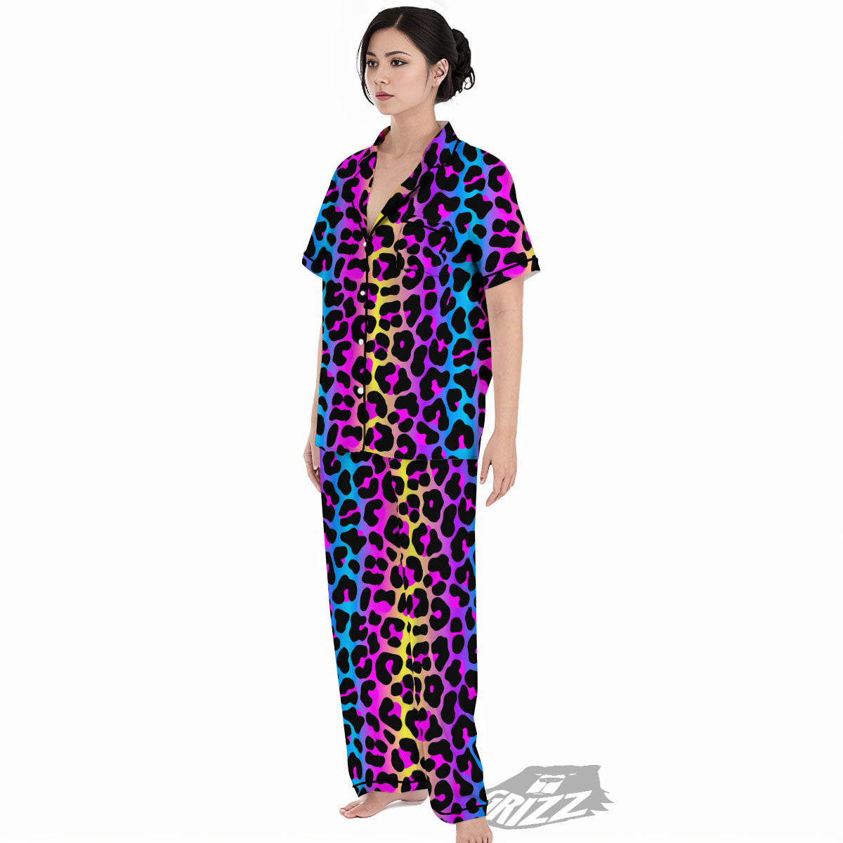 Leopard Rainbow Print Pattern Women's Pajamas Set-grizzshop