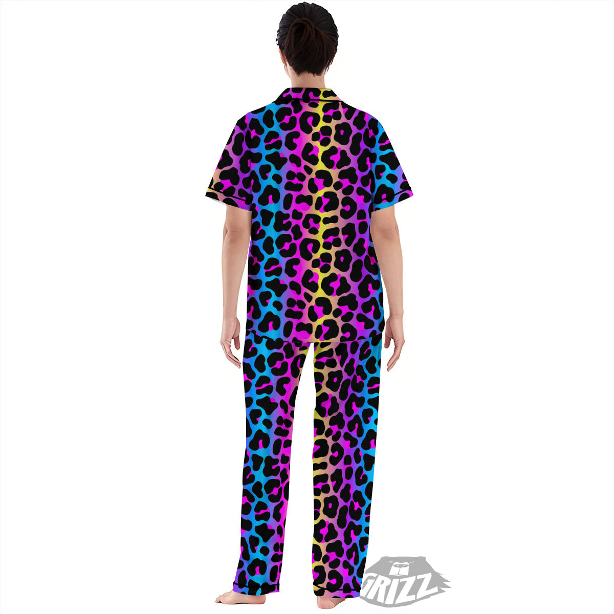 Leopard Rainbow Print Pattern Women's Pajamas Set-grizzshop