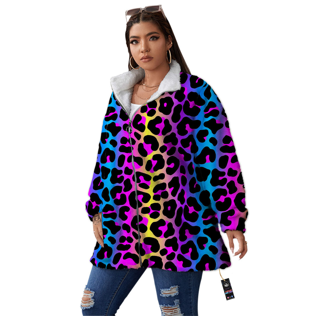 Leopard Rainbow Print Pattern Women's Sherpa Jacket-grizzshop