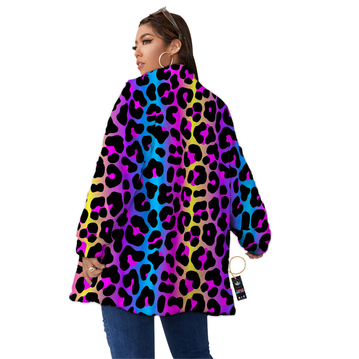 Leopard Rainbow Print Pattern Women's Sherpa Jacket-grizzshop