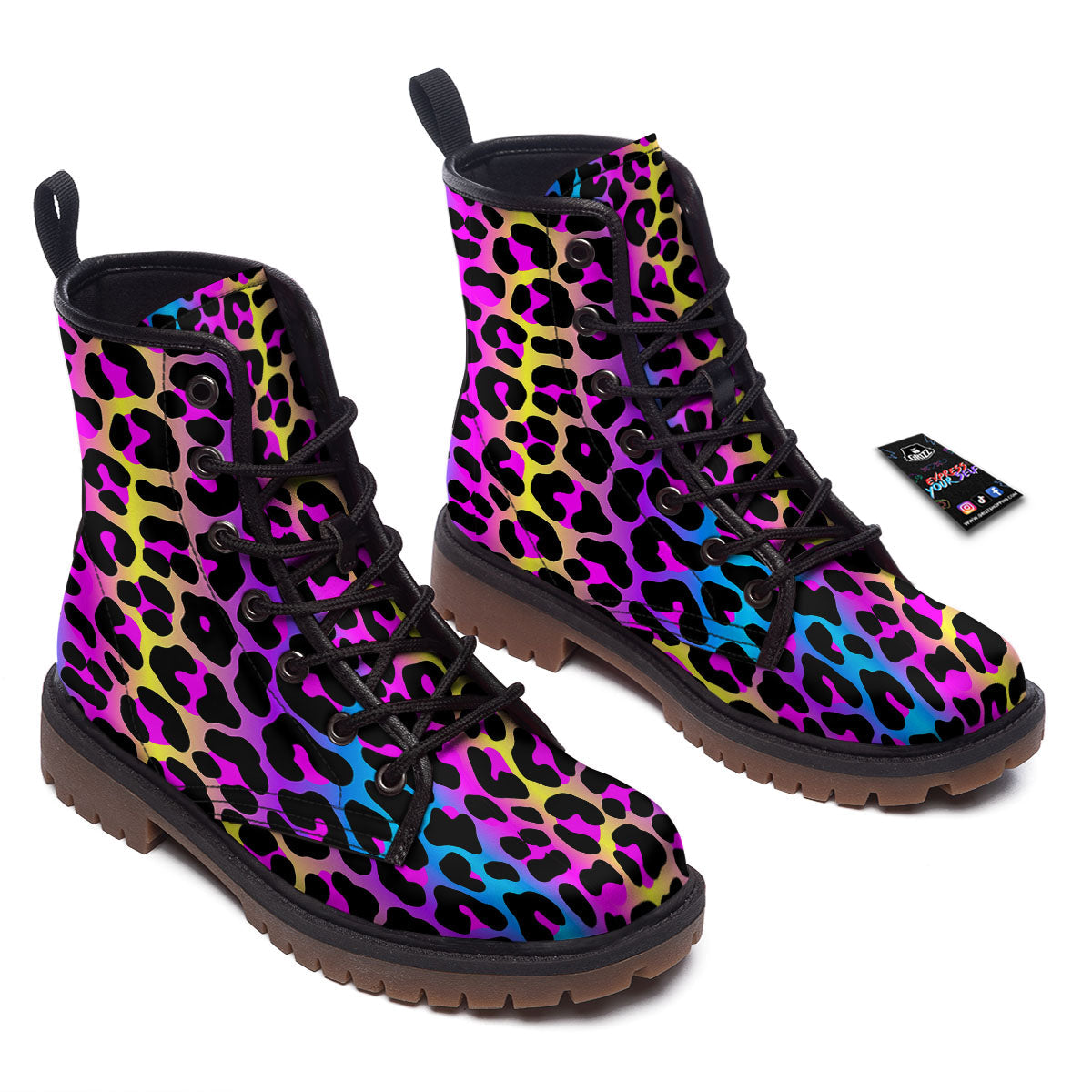 Leopard Rainbow Print Pattern Work Boots-grizzshop
