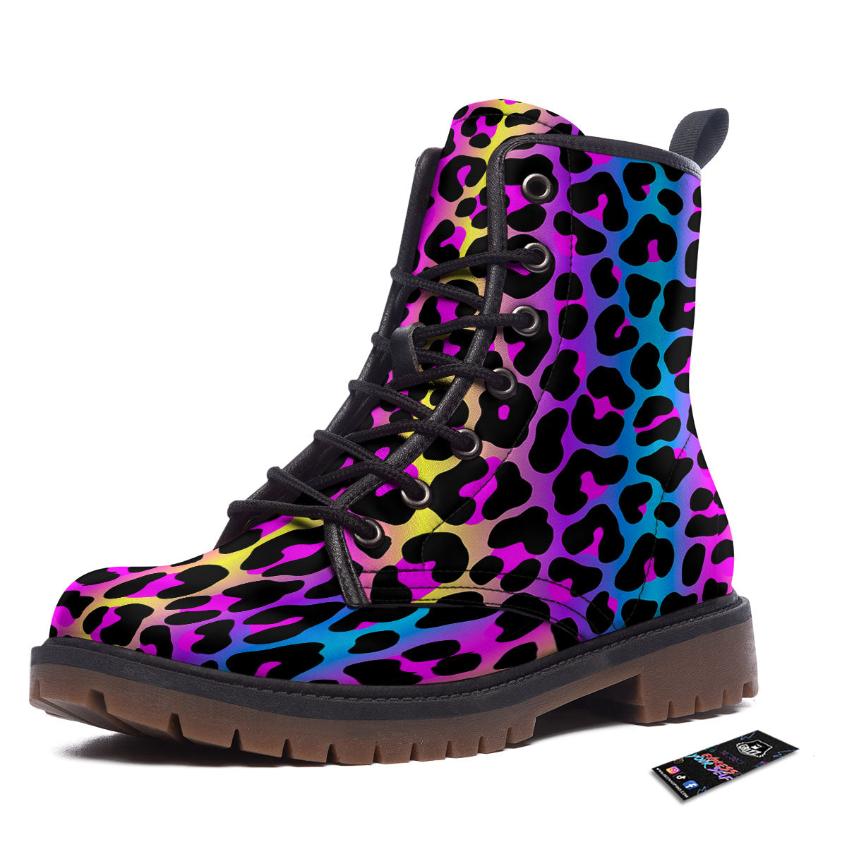 Leopard Rainbow Print Pattern Work Boots-grizzshop