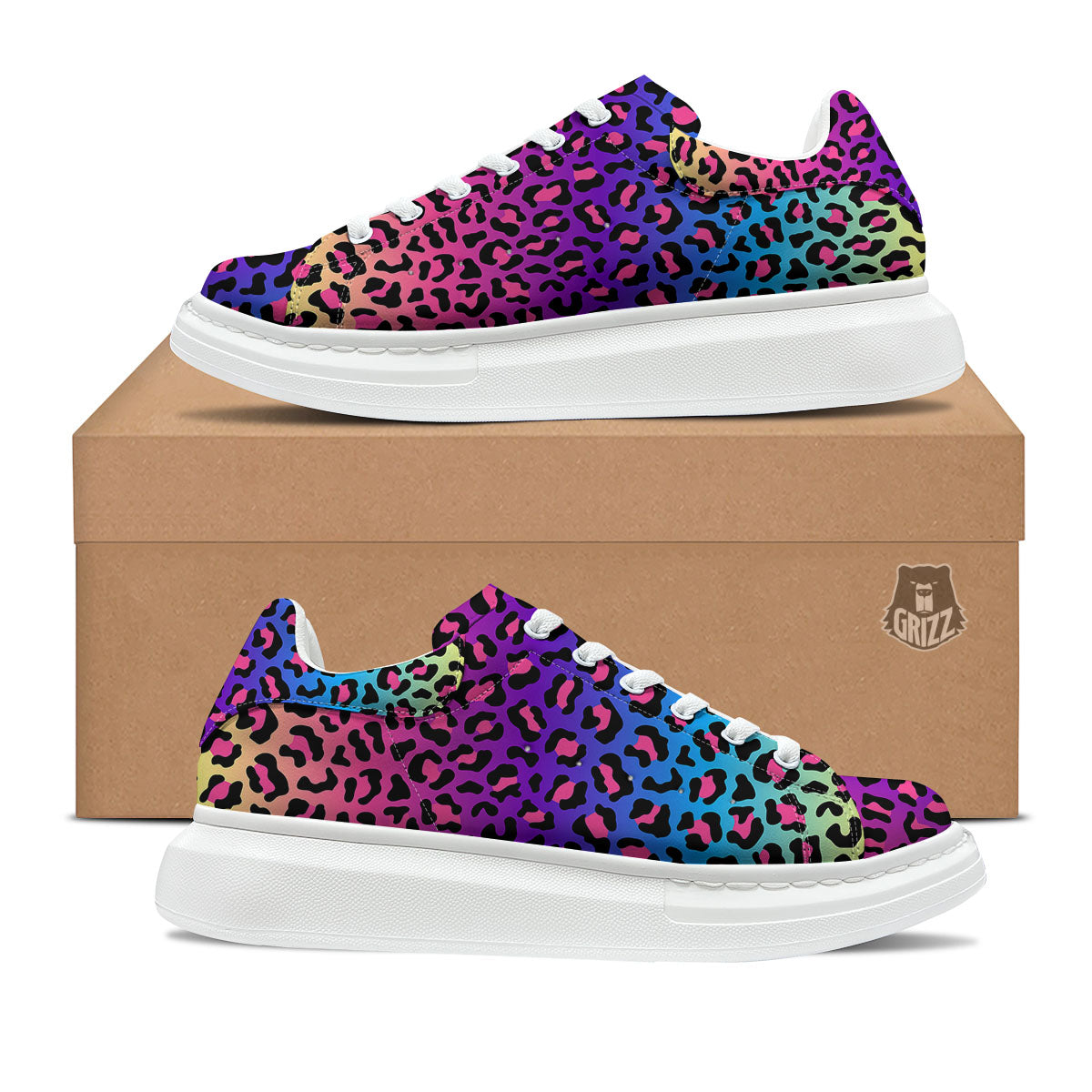 Leopard Rainbow Print Platform Shoes-grizzshop