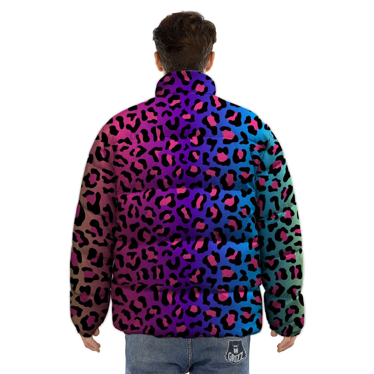 Leopard Rainbow Print Puffer Jacket-grizzshop