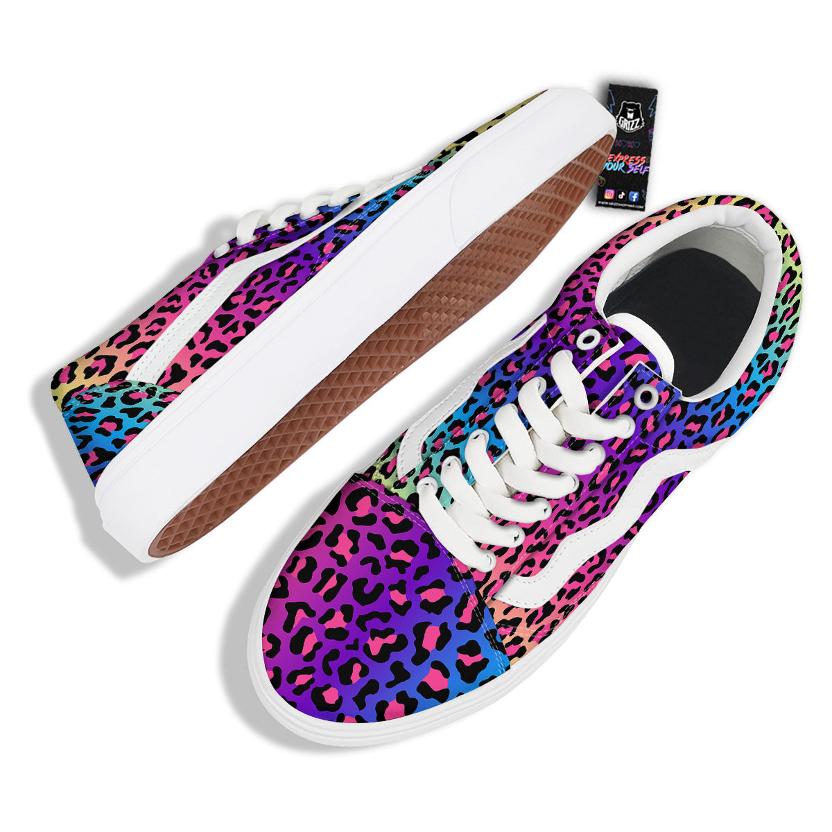 Leopard Rainbow Print Skate Shoes-grizzshop