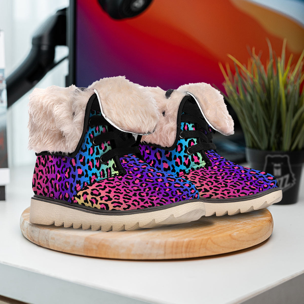 Leopard Rainbow Print Snow Boots-grizzshop
