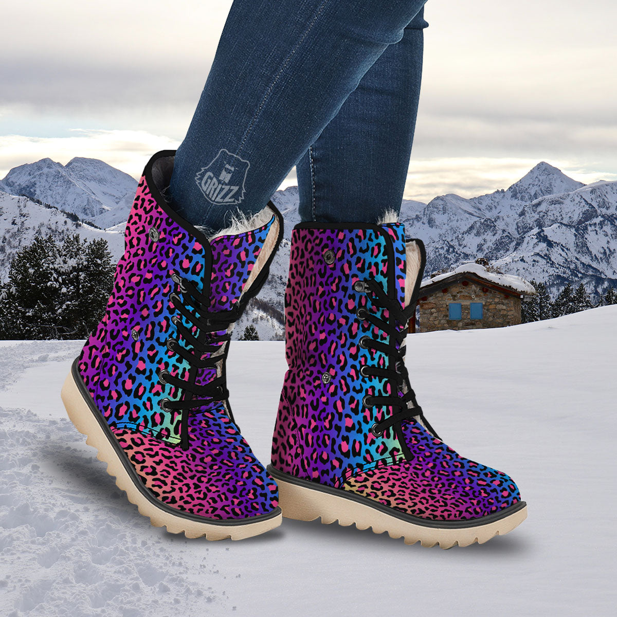 Leopard Rainbow Print Snow Boots-grizzshop
