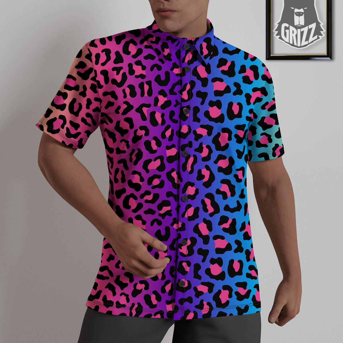 Leopard Rainbow Print Untucked Shirts-grizzshop