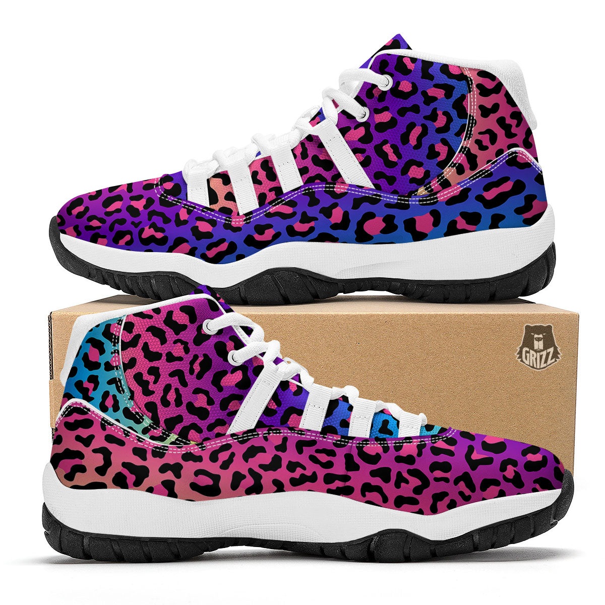 Leopard Rainbow Print White Bball Shoes-grizzshop