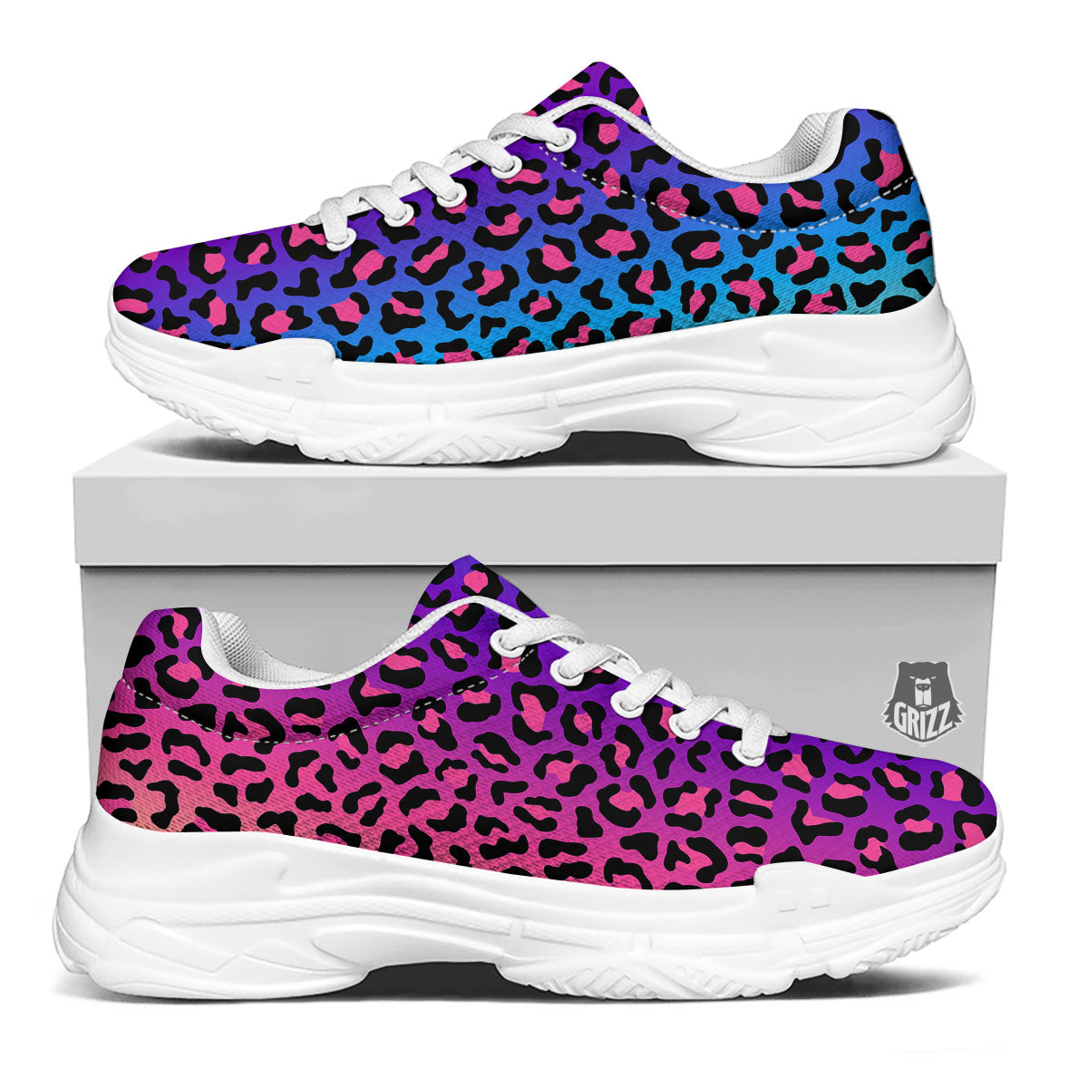 Leopard Rainbow Print White Chunky Shoes-grizzshop