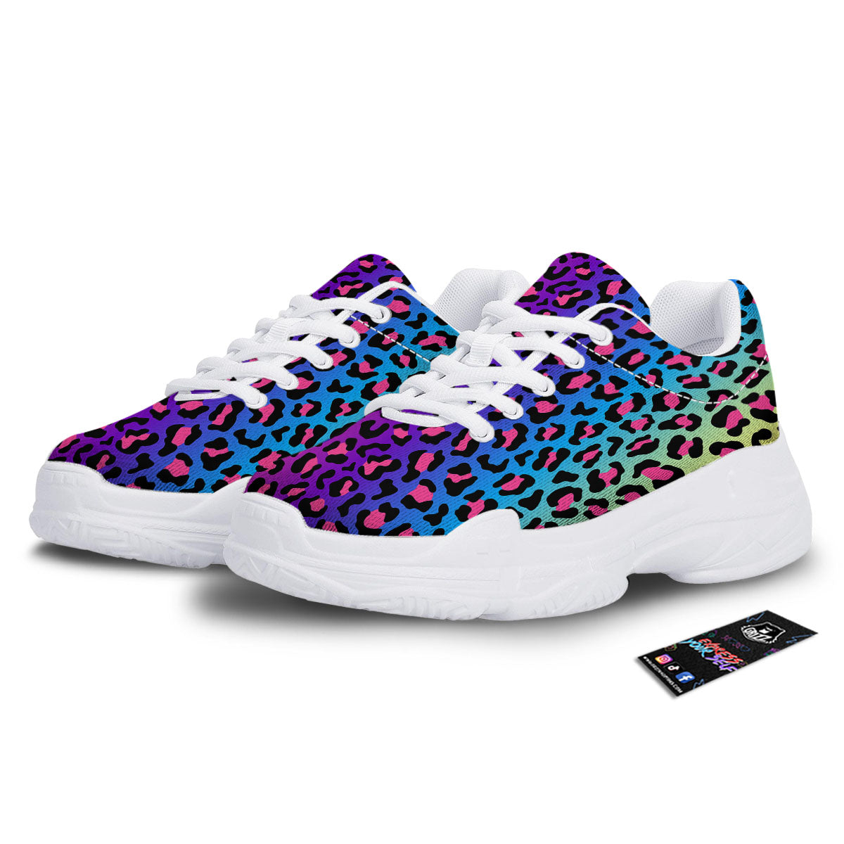 Leopard Rainbow Print White Chunky Shoes-grizzshop