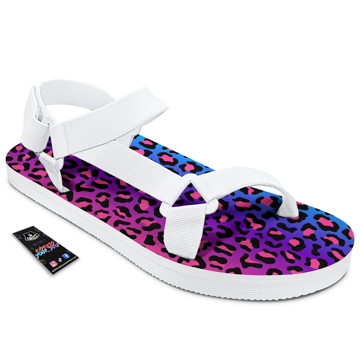 Leopard Rainbow Print White Open Toe Sandals-grizzshop