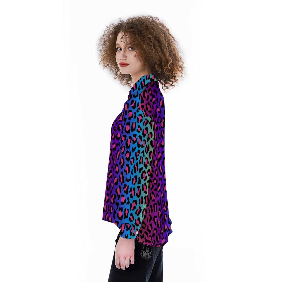 Leopard Rainbow Print Women's Long Sleeve Shirts-grizzshop