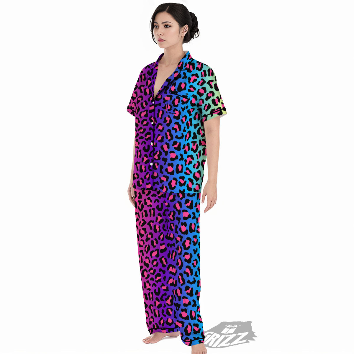 Leopard Rainbow Print Women's Pajamas Set-grizzshop