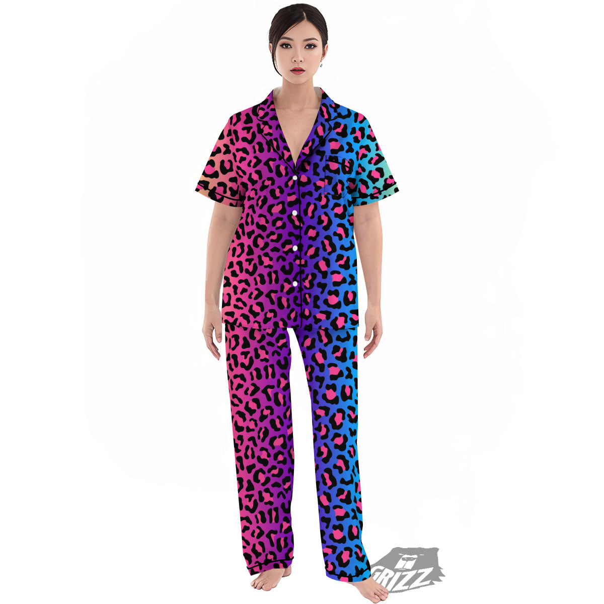 Leopard Rainbow Print Women's Pajamas Set-grizzshop
