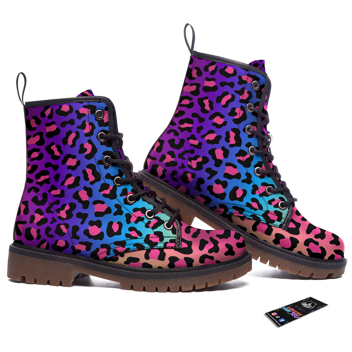 Leopard Rainbow Print Work Boots-grizzshop