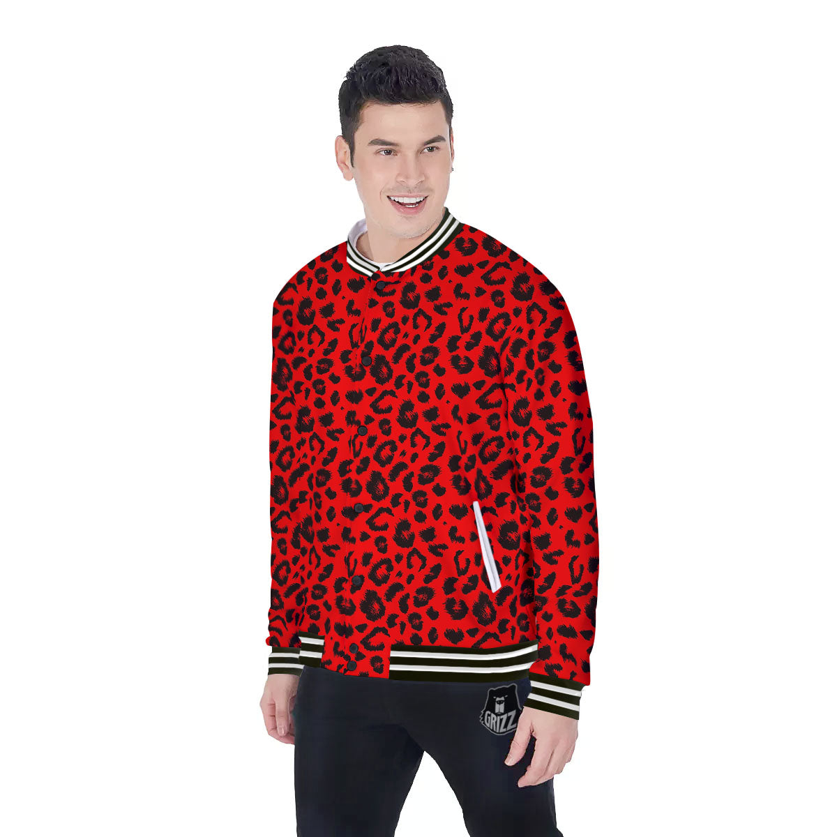 Leopard Red Print Pattern Baseball Jacket-grizzshop