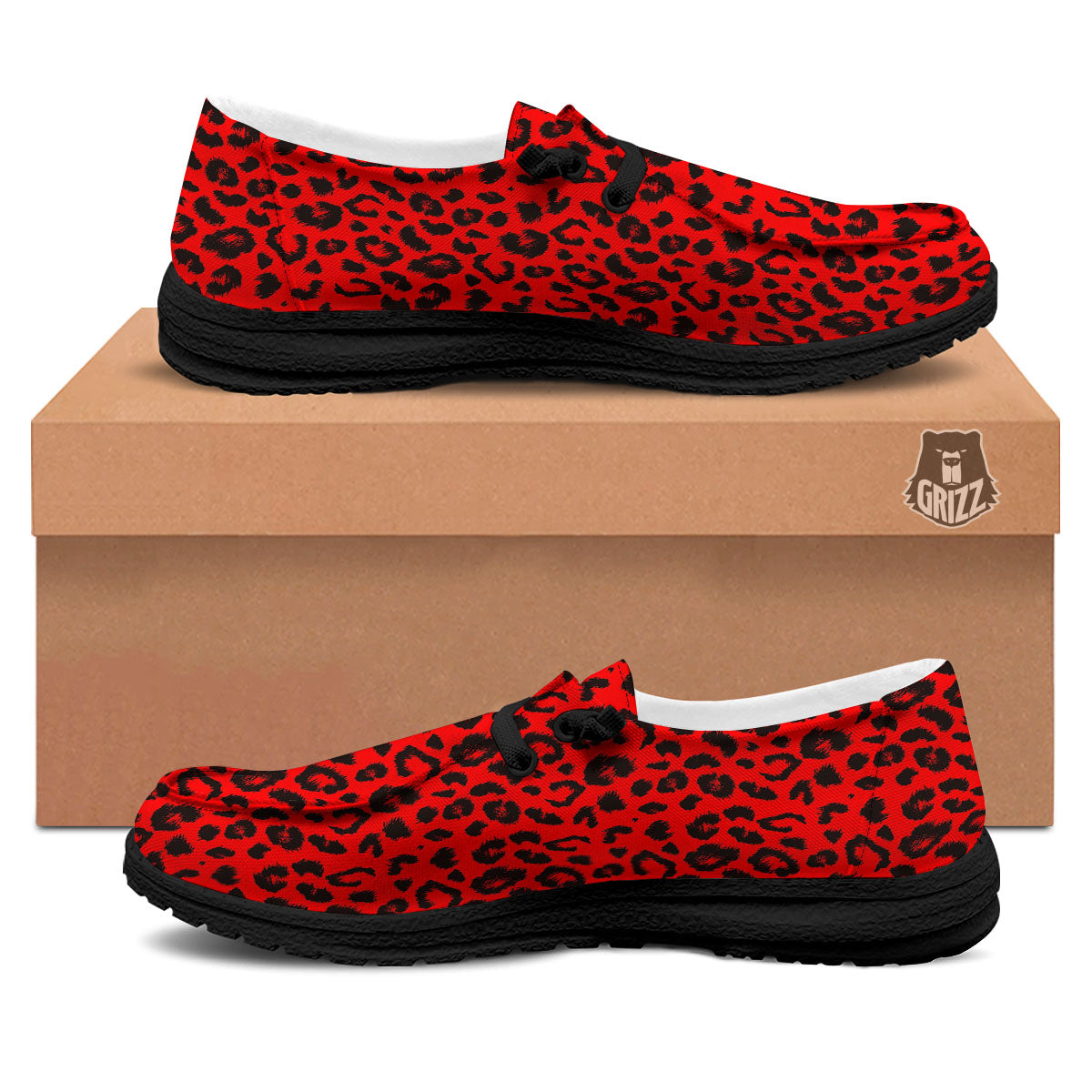 Leopard Red Print Pattern Black Loafers-grizzshop