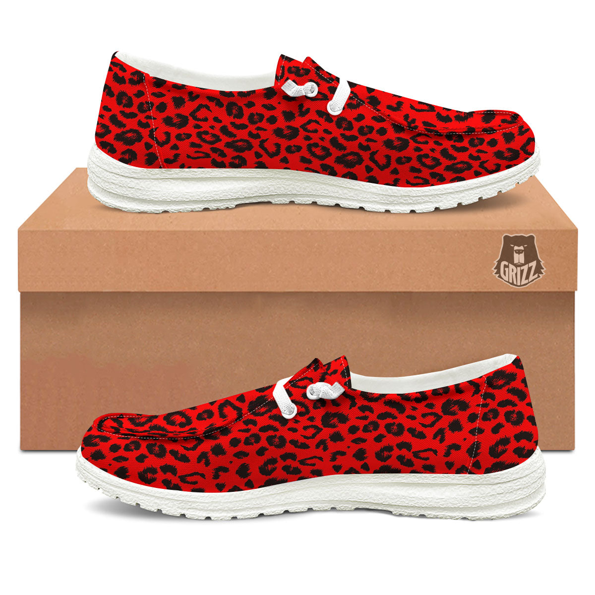Leopard Red Print Pattern Black Loafers-grizzshop