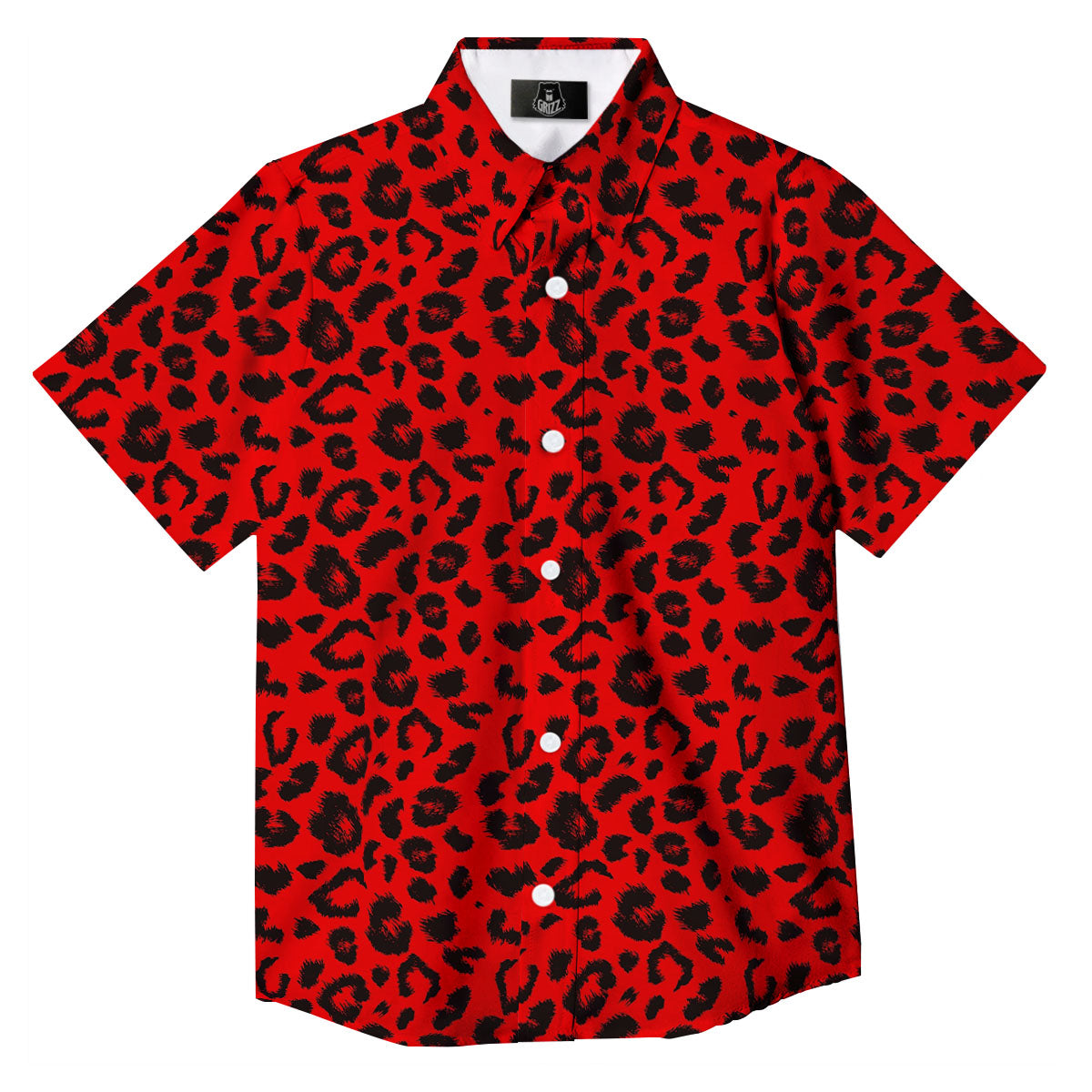 Leopard Red Print Pattern Button Up Shirt-grizzshop