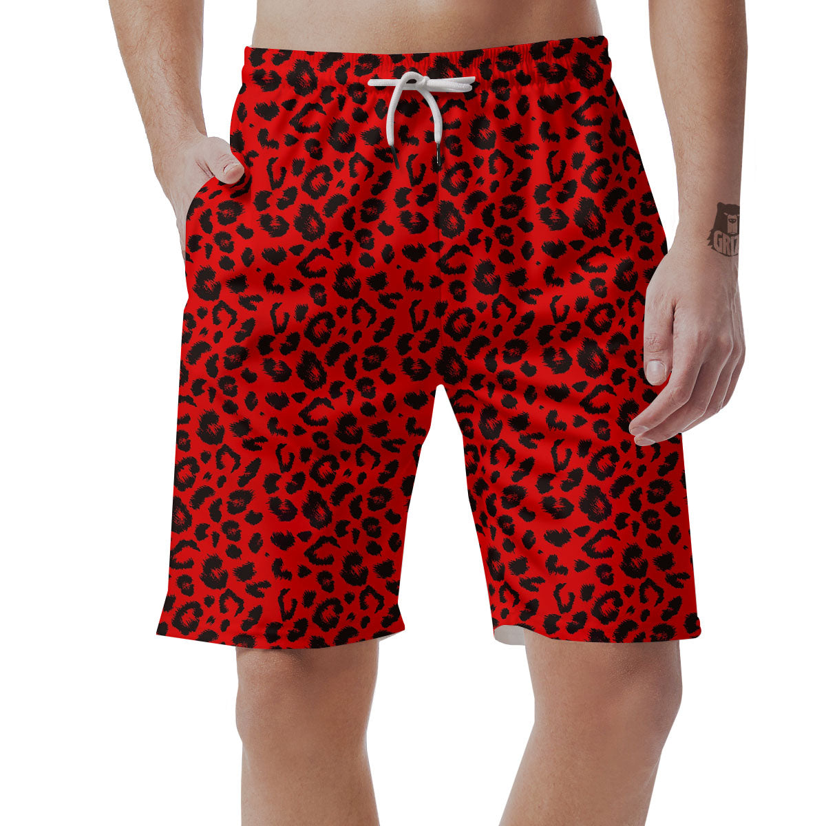 Leopard Red Print Pattern Men's Shorts-grizzshop