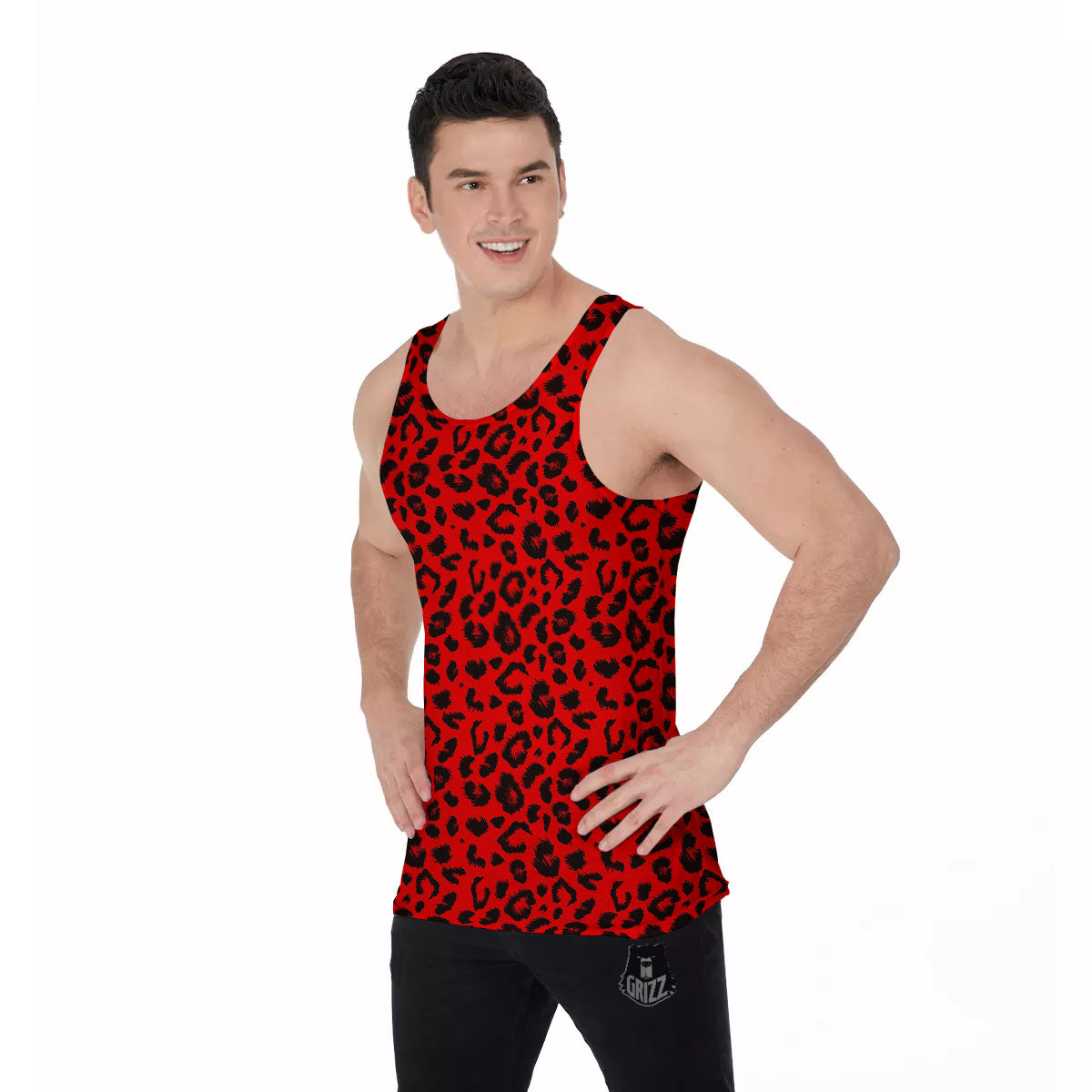 Leopard Red Print Pattern Men's Tank Top-grizzshop