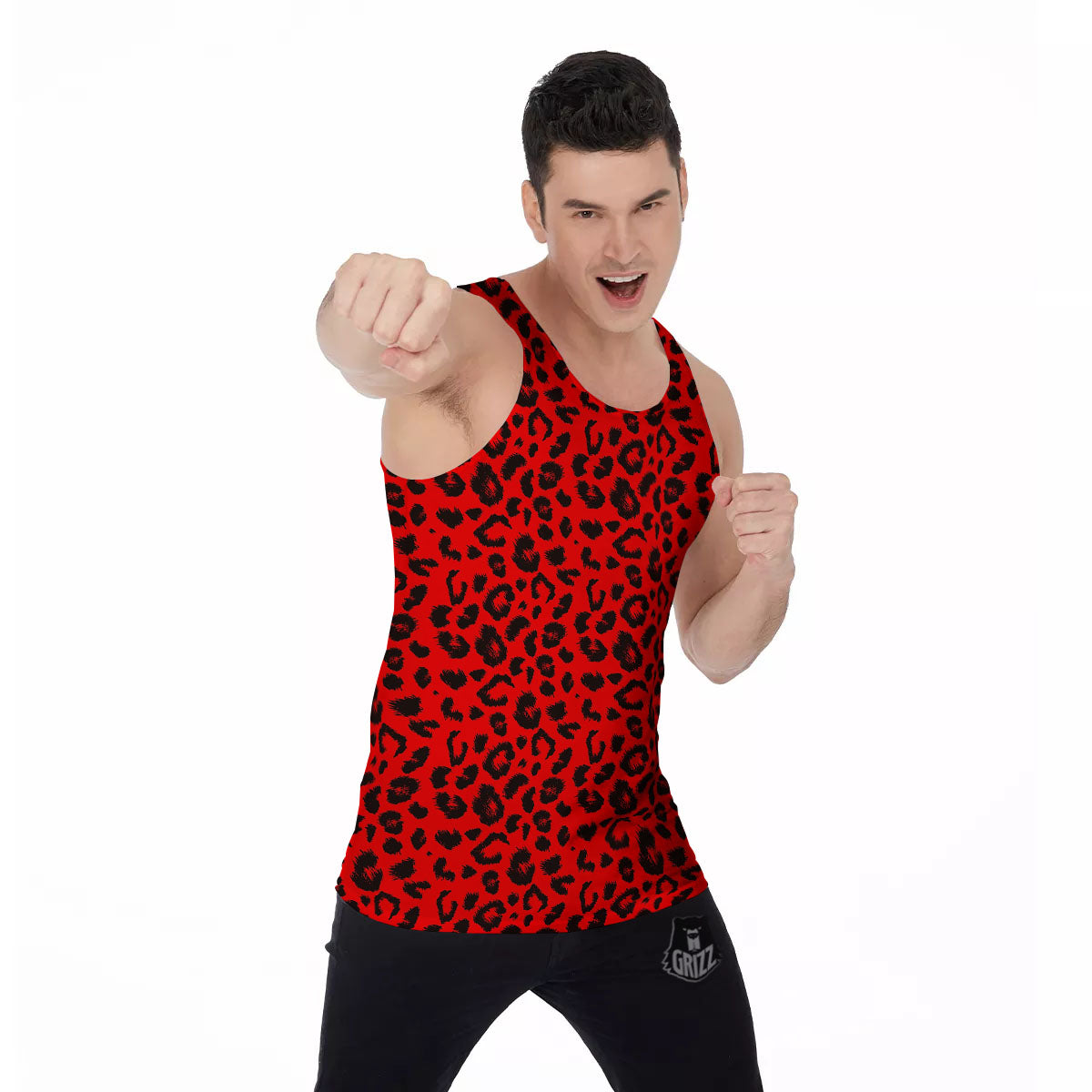 Leopard Red Print Pattern Men's Tank Top-grizzshop