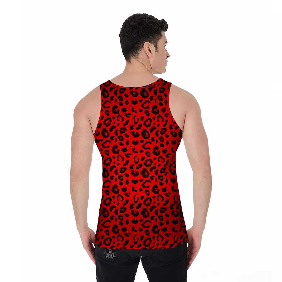 Leopard Red Print Pattern Men's Tank Top-grizzshop