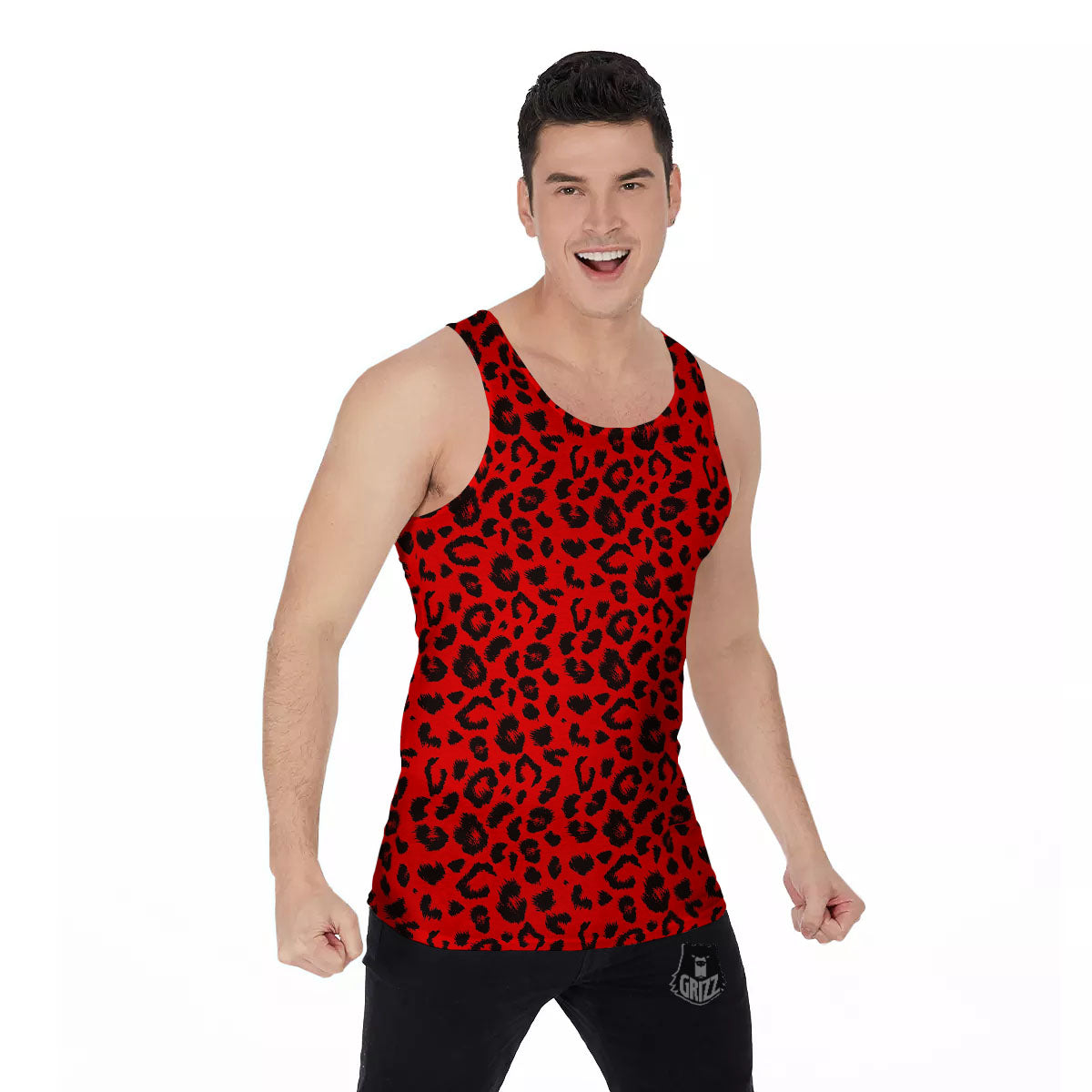 Leopard Red Print Pattern Men's Tank Top-grizzshop